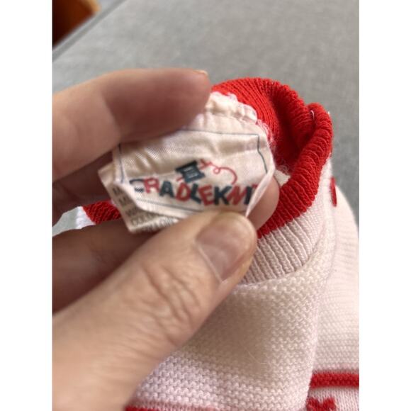 Vintage Baby Boy Outfit 0-6mo Nautical Sweater Overalls Whales 80's Red Acrylic - Picture 4 of 10